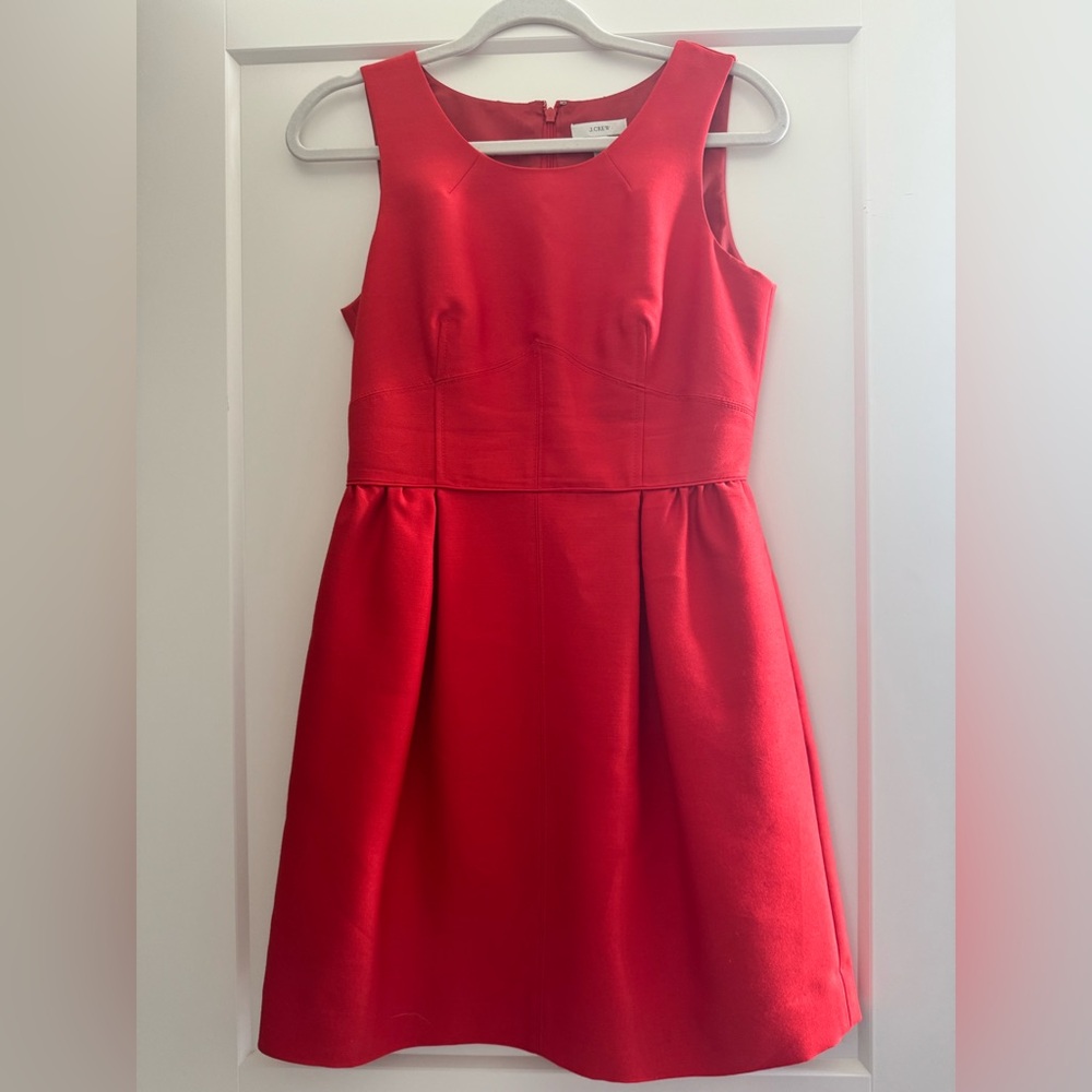 J. Crew “Allie” Wool and Silk Red Sleeveless Fit-and-Flare Dress with pockets